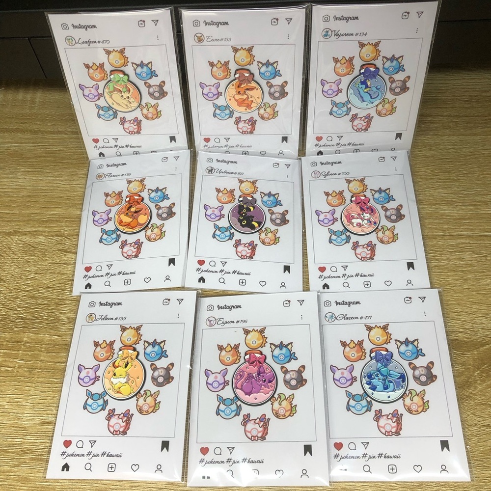 Pokemon Pin Set Of 9 Eevee Evolution Brooch Fashion Lapel Badge Jewelry Gift